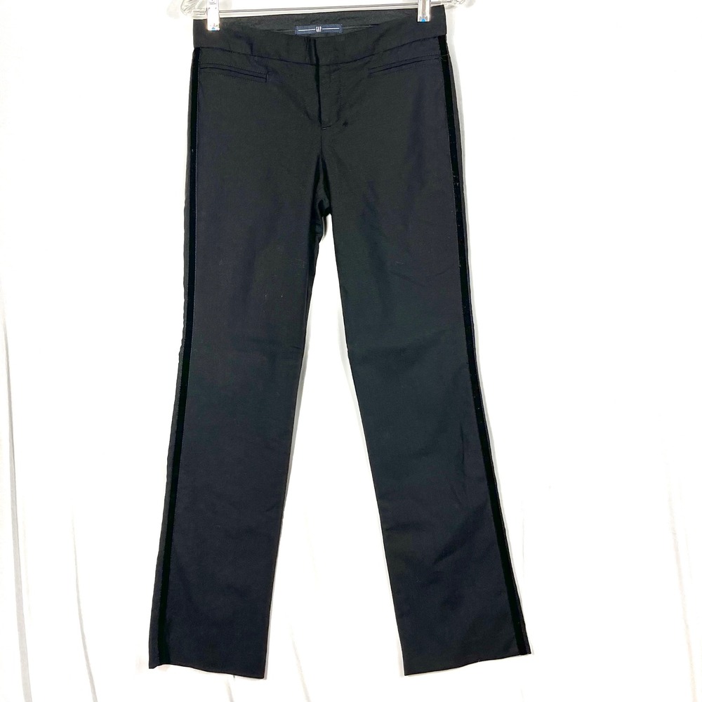 Vtg Y2K Gap‎ Velvet Stripe Tuxedo Dress Pants Wms 1 Black Wool Low Rise 90s EUC